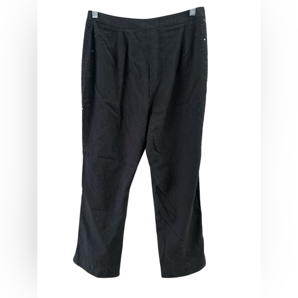 Sequin silk and wool vintage black straight leg pants - Picture 3 of 5